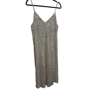 Ces Femme Champagne Sparkle Sequin Spaghetti Strap Midi Slip Dress